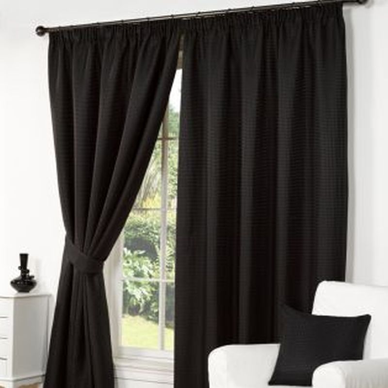 Waffle Curtains (45" Width x 72" Drop) - Black