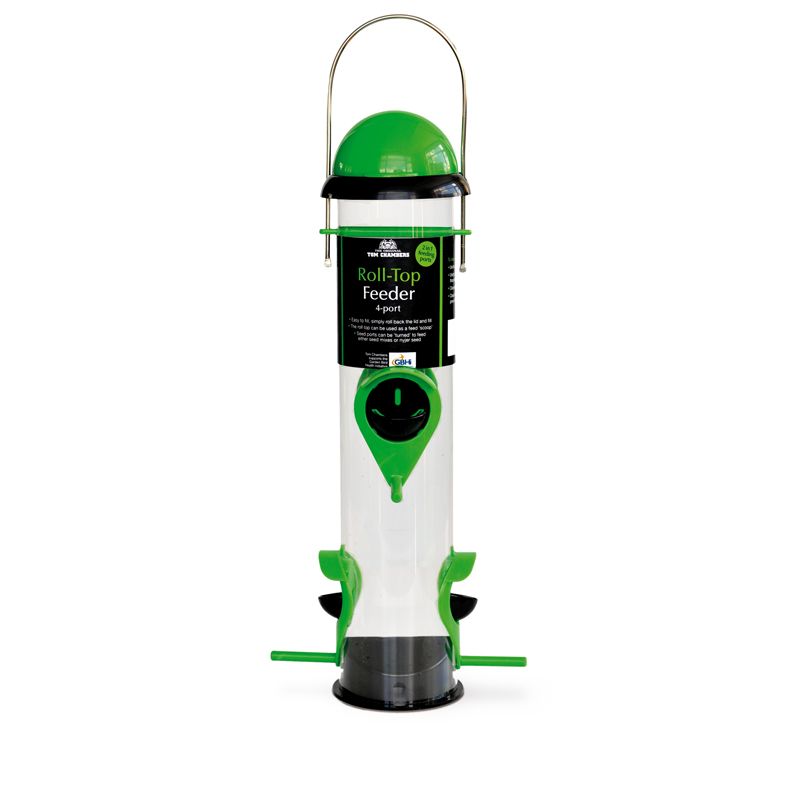 Roll-Top Seed Feeder 4 Port Green/Black