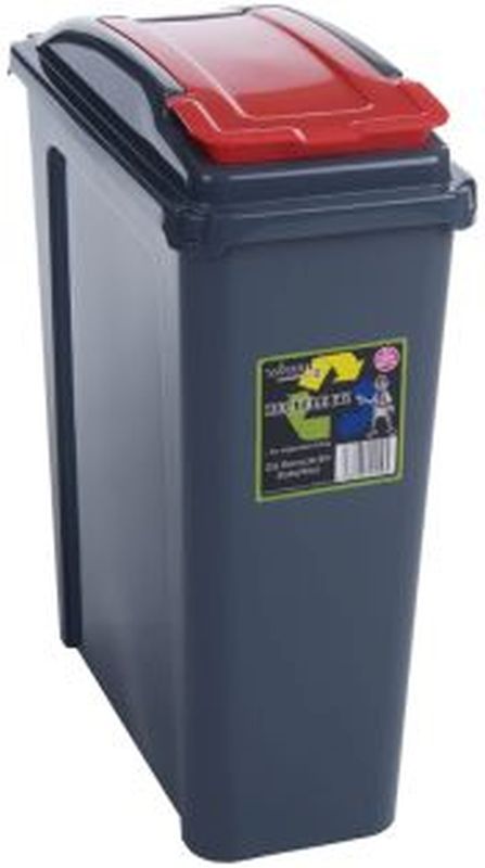 Slimline Recycle Bin Graphite/Red 25ltr