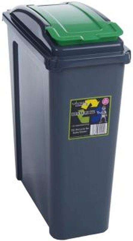 Slimline Recycle Bin Graphite/Green 25ltr