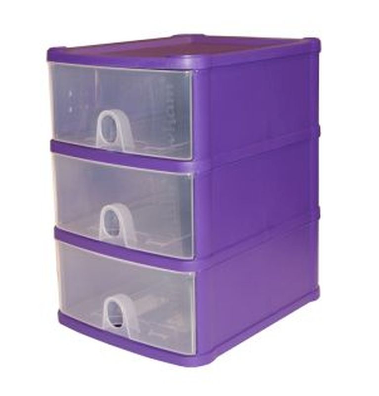 Handi 3 Drawer Plastic Storage Unit Violet