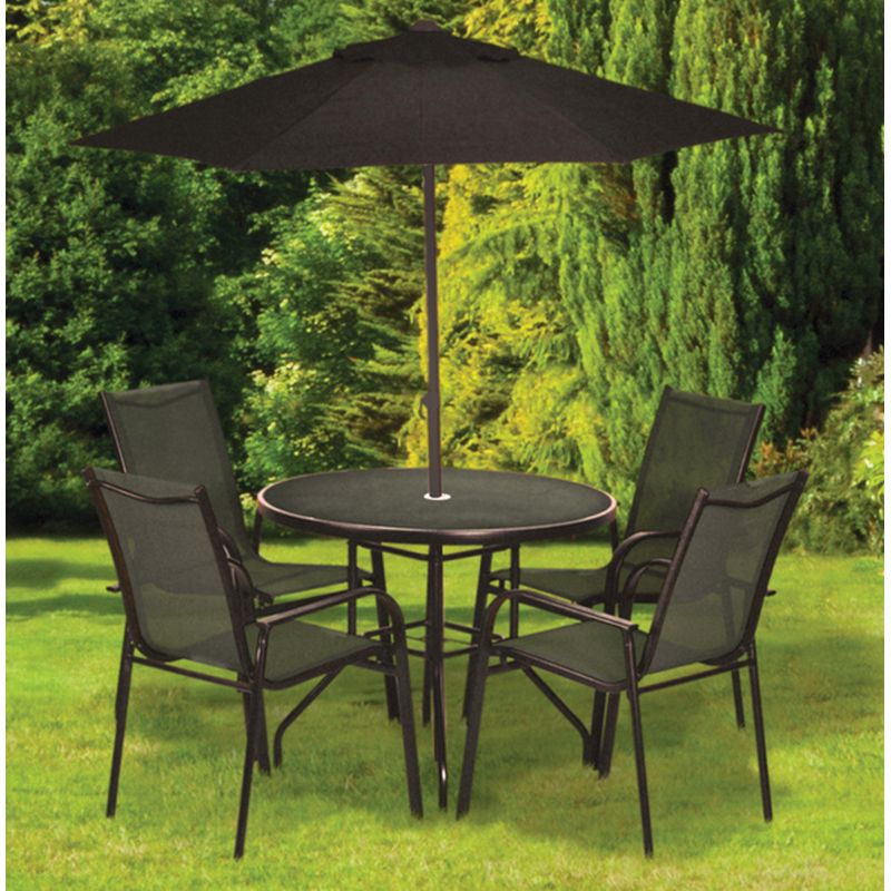 Croft Avellino Steel Tubing Patio Dining Set - 4 Seat with Not applicable Striped Cushions