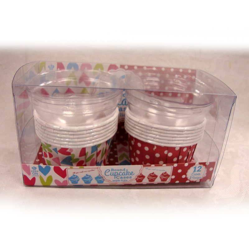 12 Large Round Curled Cupcake Cases with Lid