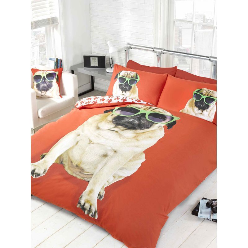 Red Percy Pug Single Duvet Set