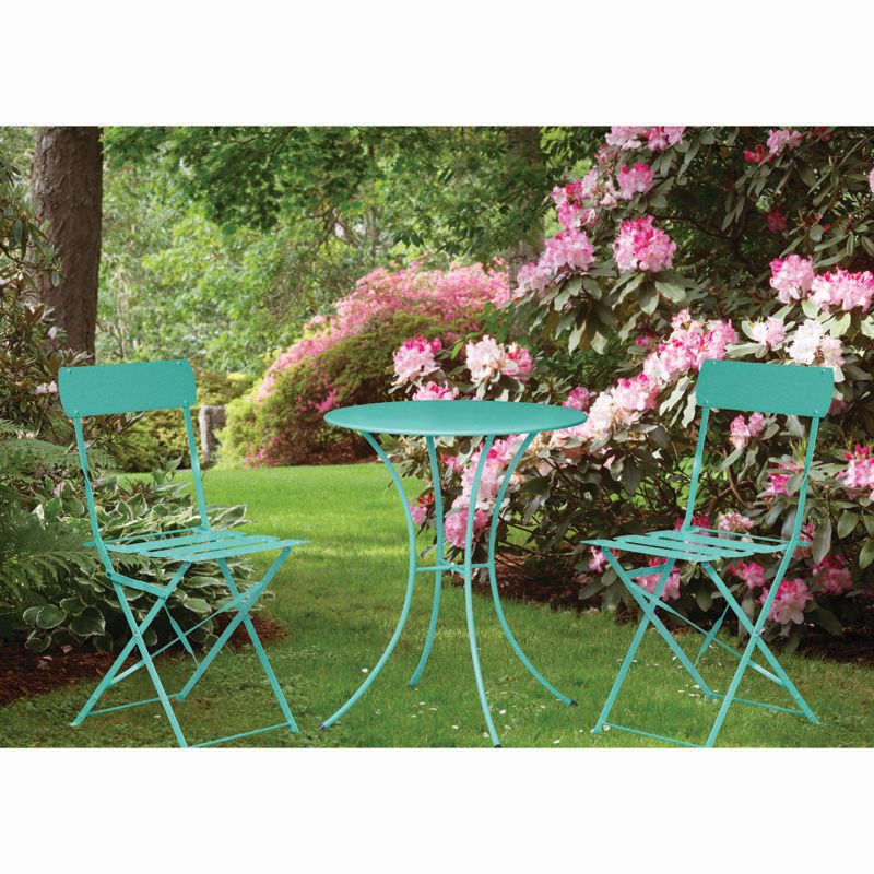 Primrose Folding Metal Bistro Set Furniture (Teal)