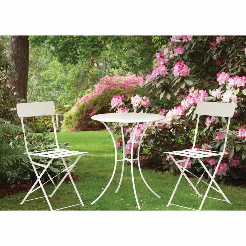 Primrose Folding Metal Bistro Set Furniture (Cream)