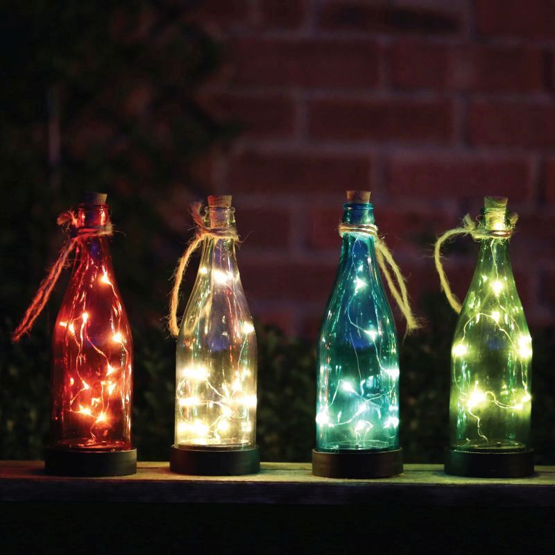 Hanging Glass Bottle Solar Light (Red)