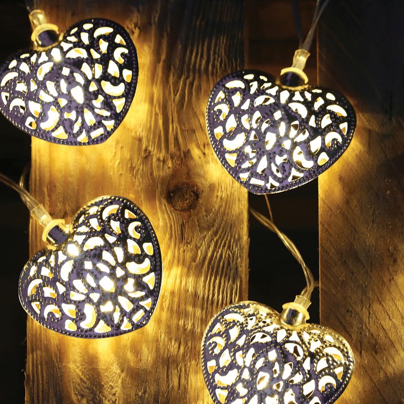 Metal Hearts 12 LED Lights Solar Powered