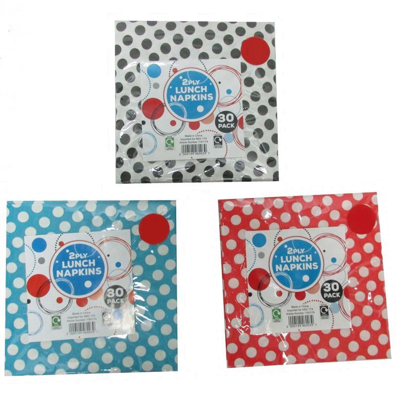 30 Pack of Lunch Napkins - White with Black Spots