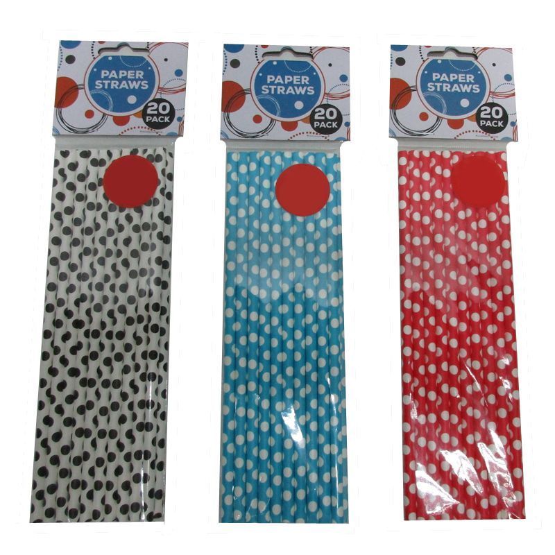 20 Pack of Paper Straws - Blue with White Spots