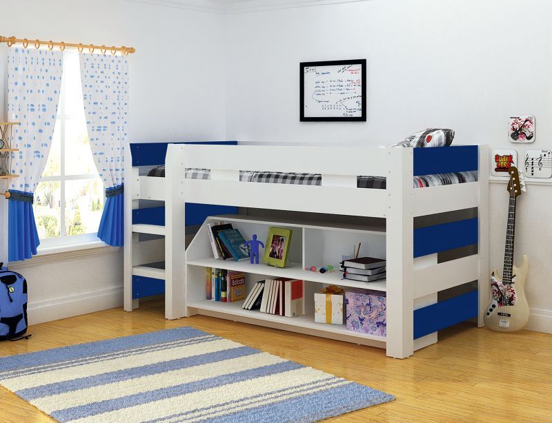 Lollipop Single Bed with Storage - White/Blue