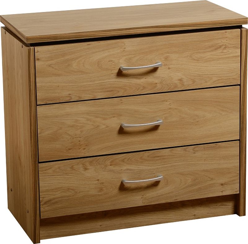 Charles 3 Drawer Chest - OAK VENEER/WALNUT TRIM