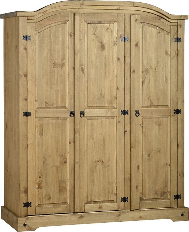 Corona 3 Door Wardrobe - DISTRESSED WAXED PINE