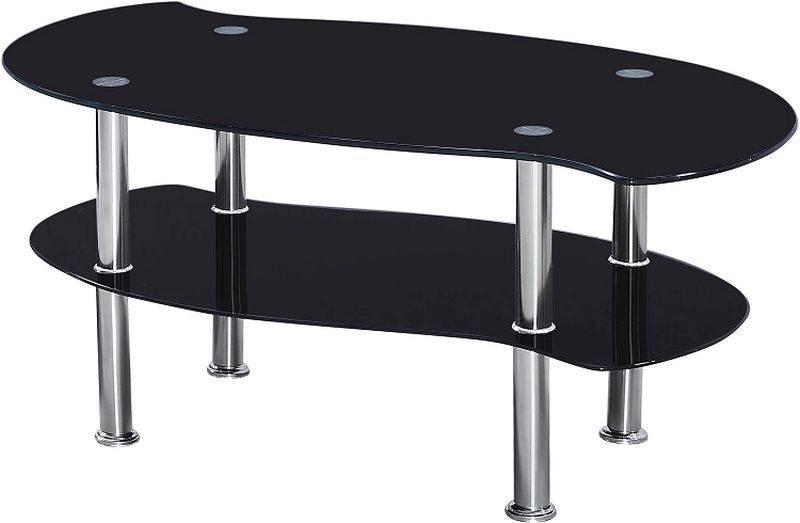 Colby Coffee Table - BLACK GLASS/SILVER