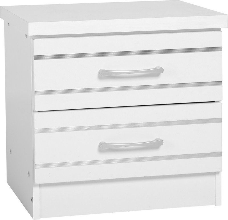 Jordan 2 Drawer Bedside Chest - WHITE/SILVER