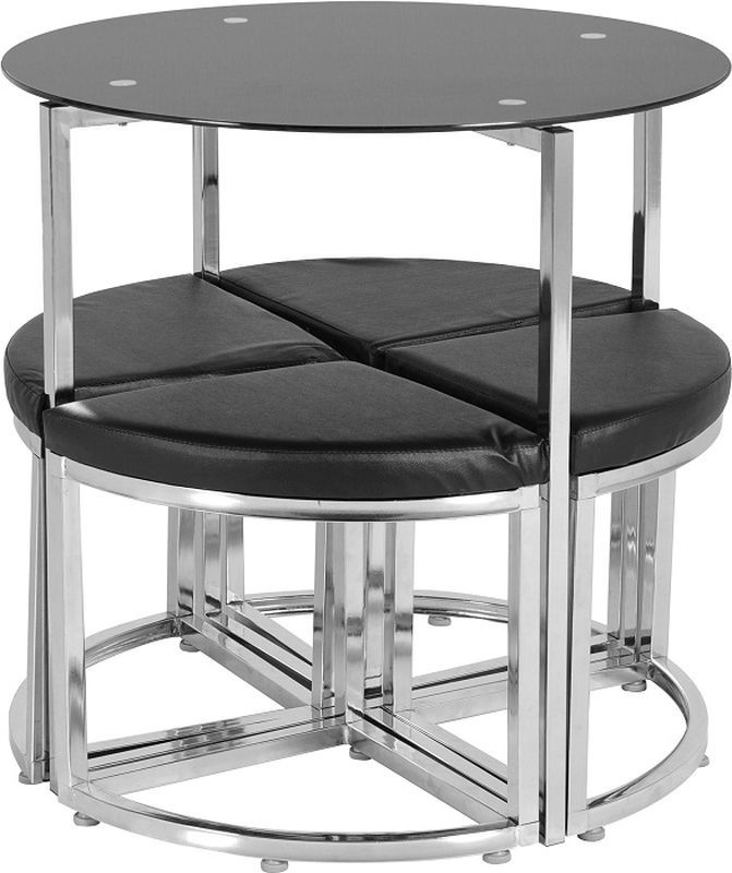 Grafton Stowaway Dining Set - BLACK GLASS/CHROME