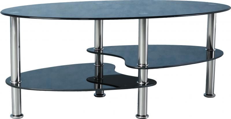 Cara Coffee Table - BLACK GLASS/SILVER