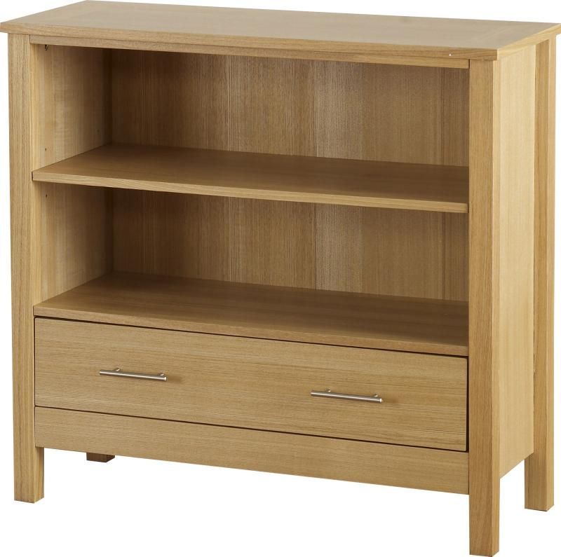 Oakleigh Low Bookcase (1 Drawer) - NATURAL OAK VENEER