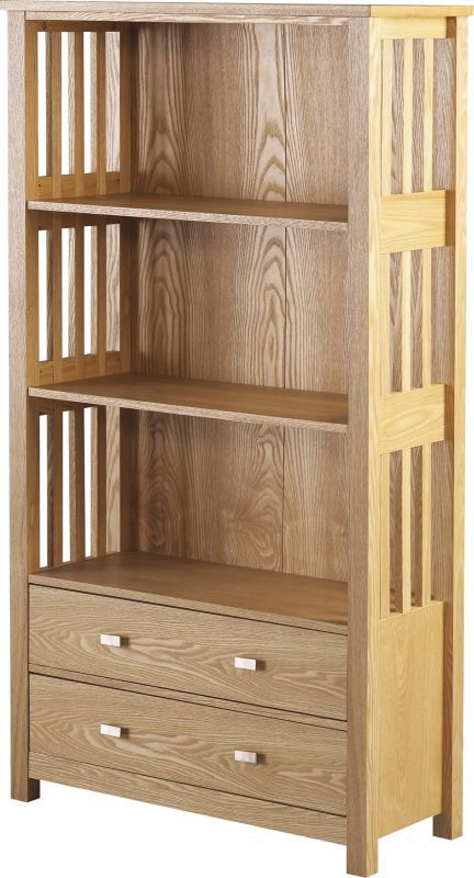 Ashmore High Wooden Bookcase  (2 Drawer) - ASH VENEER