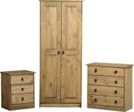 See more information about the Maya Bedroom Set (Small Drawers, Wardrobe & Drawers) - DISTRESSED WAXED PINE