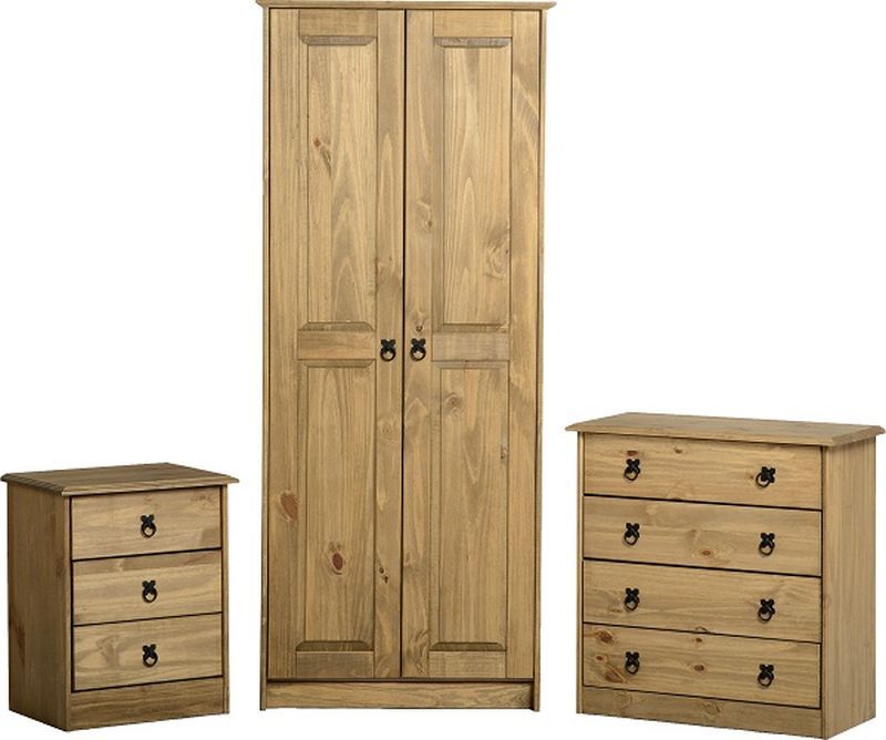 Maya Bedroom Set (Small Drawers, Wardrobe & Drawers) - DISTRESSED WAXED PINE