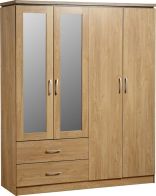 See more information about the Charles Mirrored Wardrobe (4 Door 2 Drawer) - OAK VENEER/WALNUT TRIM