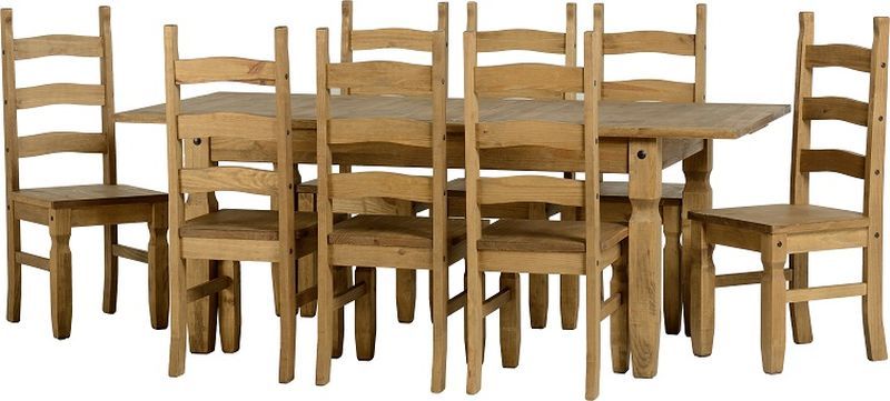 Corona Extending Dining Set (1+8) - DISTRESSED WAXED PINE