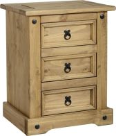 See more information about the Corona 3 Drawer Bedside Chest - DISTRESSED WAXED PINE