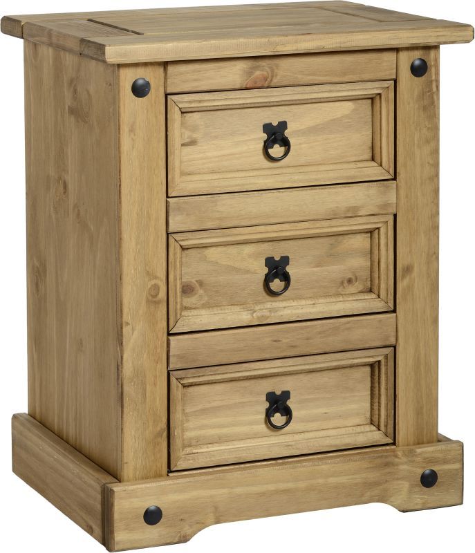 Corona 3 Drawer Bedside Chest - DISTRESSED WAXED PINE