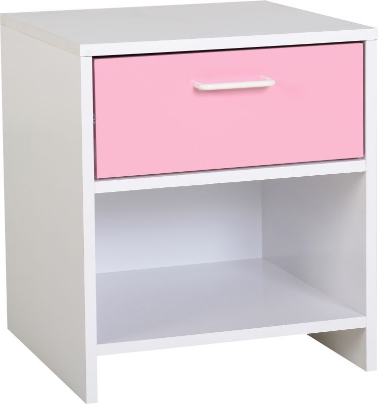 Lollipop 1 Drawer Bedside Cabinet - WHITE/PINK