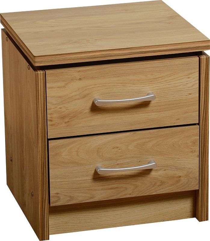 Charles 2 Drawer Bedside Chest - OAK VENEER\WALNUT TRIM