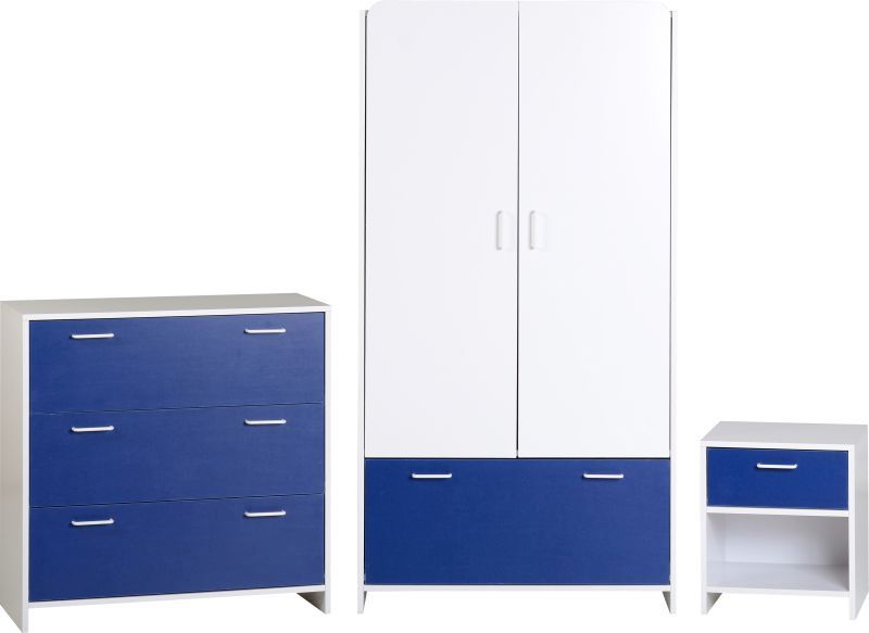 Lollipop Bedroom Set (Drawers, Wardrobe & Cabinet) - WHITE/BLUE