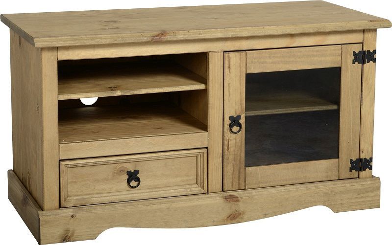 Corona Entertainment Unit (1 Door 1 Drawer) - DISTRESSED WAXED PINE