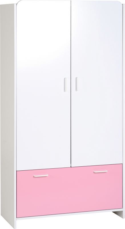 Lollipop Wardrobe (2 Door 1 Drawer) - WHITE/PINK