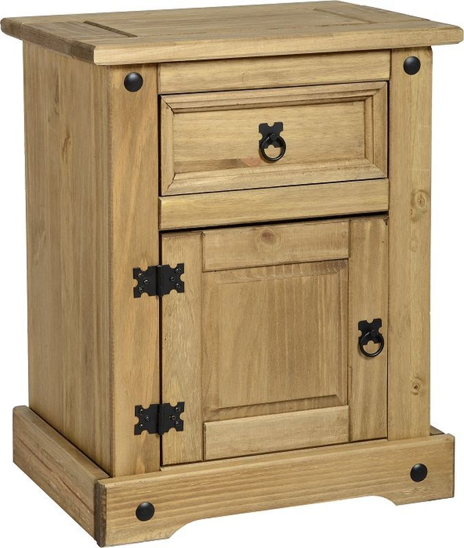 Corona Bedside Cabinet (1 Drawer 1 Door) - DISTRESSED WAXED PINE