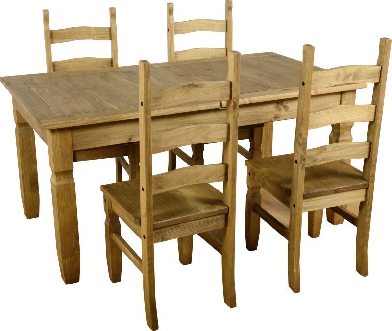 Corona Extending Dining Set (1+4) - DISTRESSED WAXED PINE