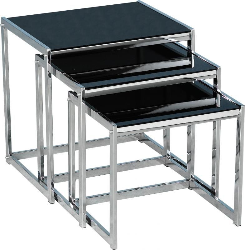 Novella Nest of Tables - BLACK GLASS/CHROME