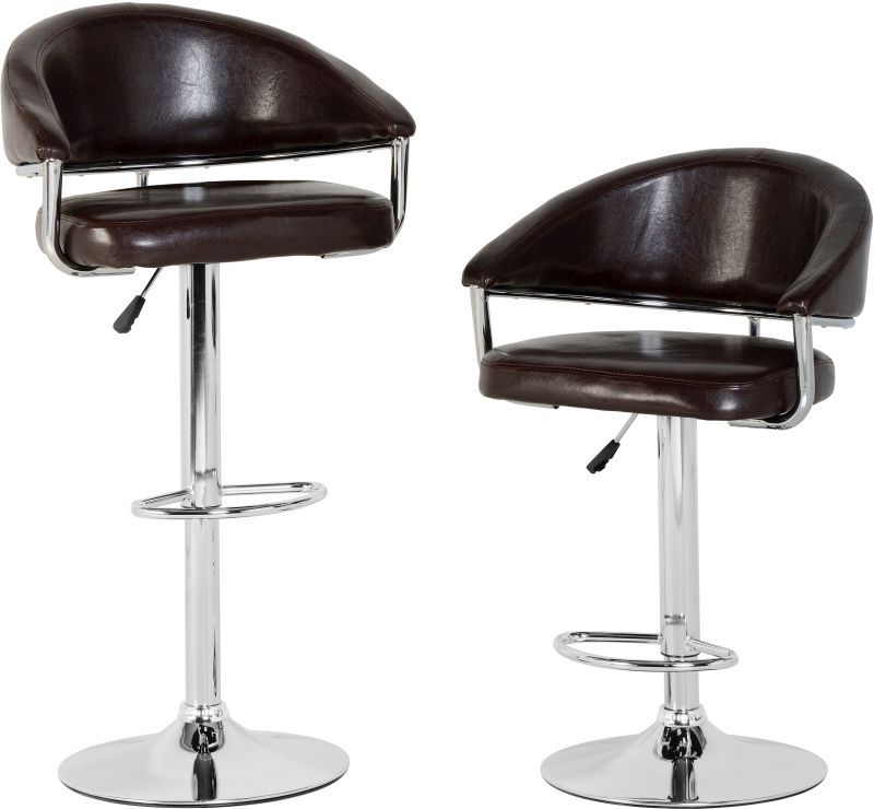 Brooklyn Swivel Bar Chair With Gas Lift (PAIR) - BROWN/CHROME