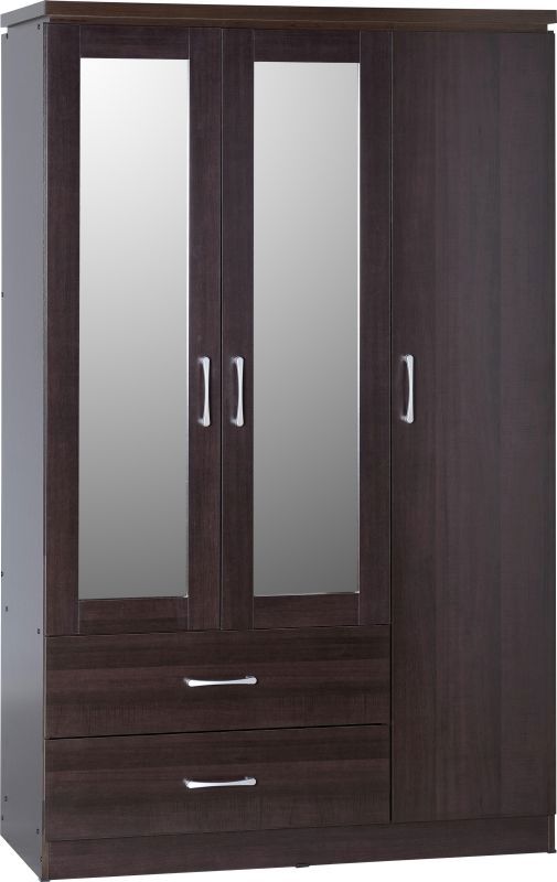 Charles 3 Door 2 Drawer Mirrored Wardrobe - WALNUT