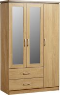 See more information about the Charles 3 Door 2 Drawer Mirrored Wardrobe - OAK VENEER\WALNUT TRIM