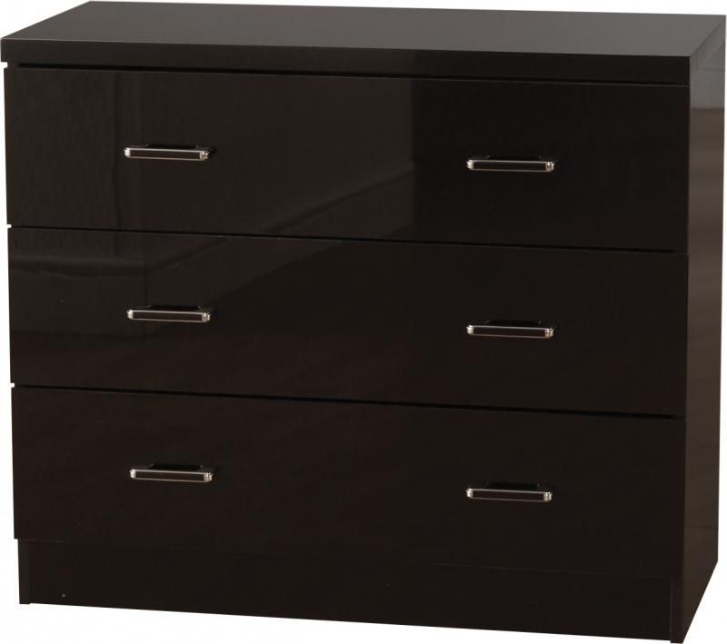 Charisma Contemporary Chest (3 Drawer) - BLACK GLOSS