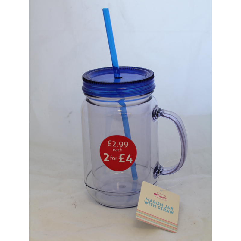 See more information about the Mason Jar With Handle and Straw - Blue