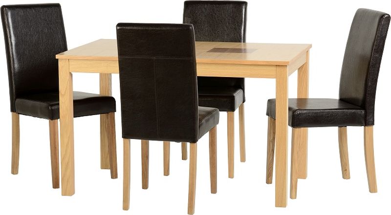 Wexford 47" Dining Set in Oak Veneer/Walnut Inlay/Expresso Brown PU