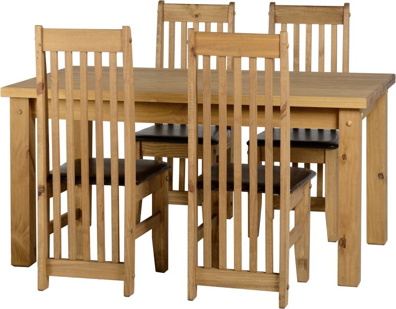 Tortilla 4'9" Dining Set in Distressed Waxed Pine/Expresso Brown PU