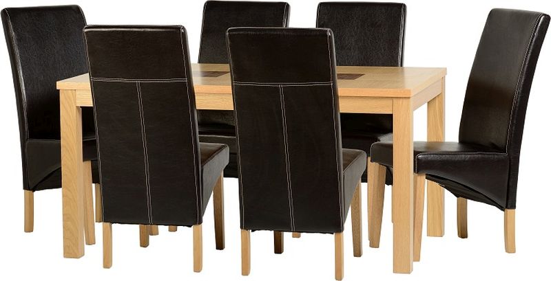 Wexford 59" Dining Set - G1 in Oak Veneer/Walnut Inlay/Expresso Brown PU