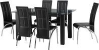 See more information about the Stanton Dining Set in Clear Glass/Black/Chrome/Black PVC