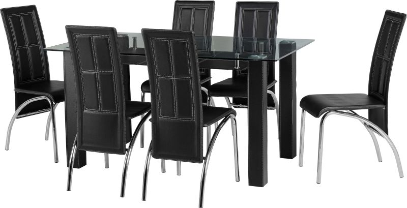 Stanton Dining Set in Clear Glass/Black/Chrome/Black PVC