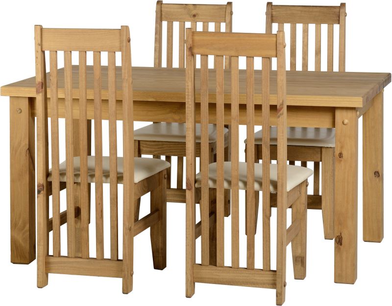 Tortilla 4'9" Dining Set in Distressed Waxed Pine/Cream PU