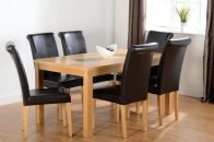 See more information about the Wexford 59" Dining Set - Dunoon Chair in Oak Veneer/Walnut Inlay/Expresso Brown PU