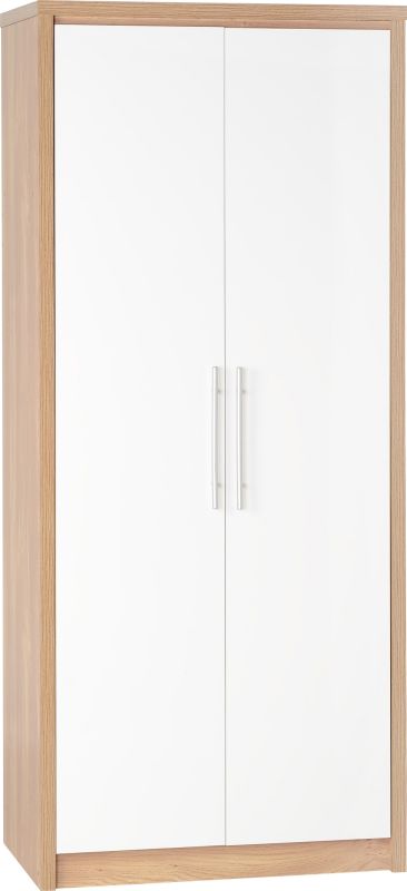 Seville 2 Door Wardrobe in Light Oak Veneer/White High Gloss